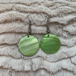 Green circular dangle earrings